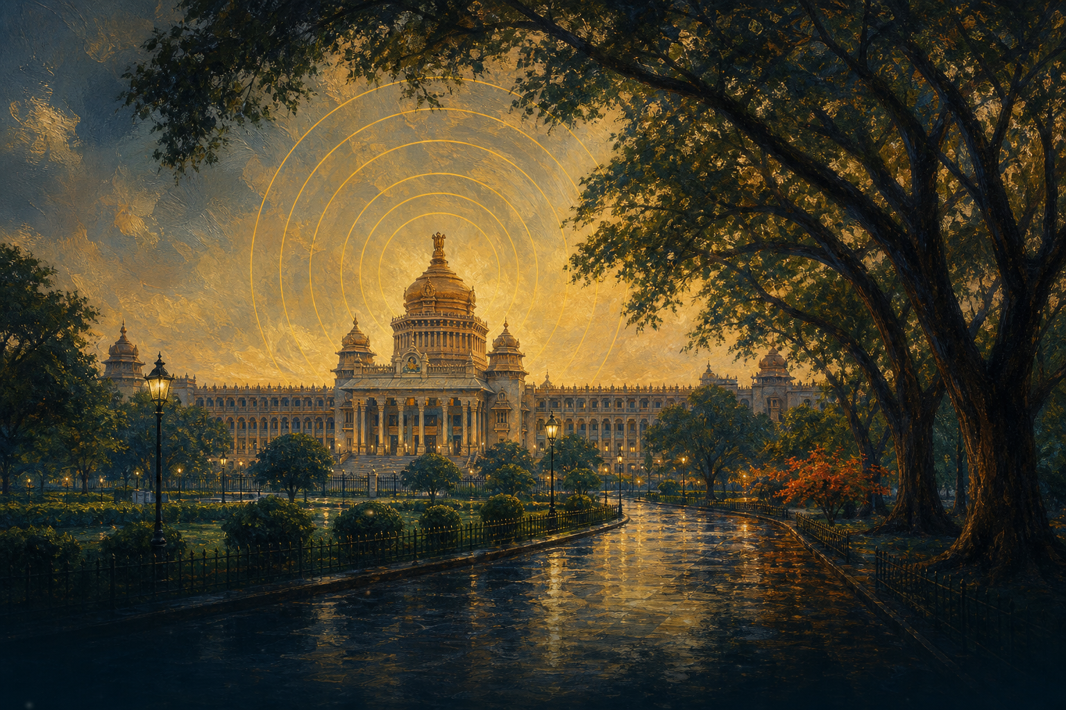 Painterly artwork of Bengaluru's Vidhana Soudha