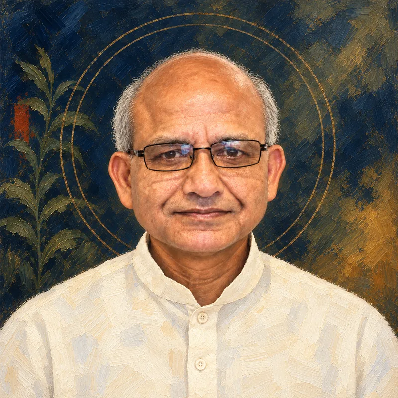 Editorial painted portrait of Dr. Harish Chandra